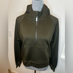 LASLULU Olive Green Quarter Zip Hoodie Fleece Lined Athleisure Size S
